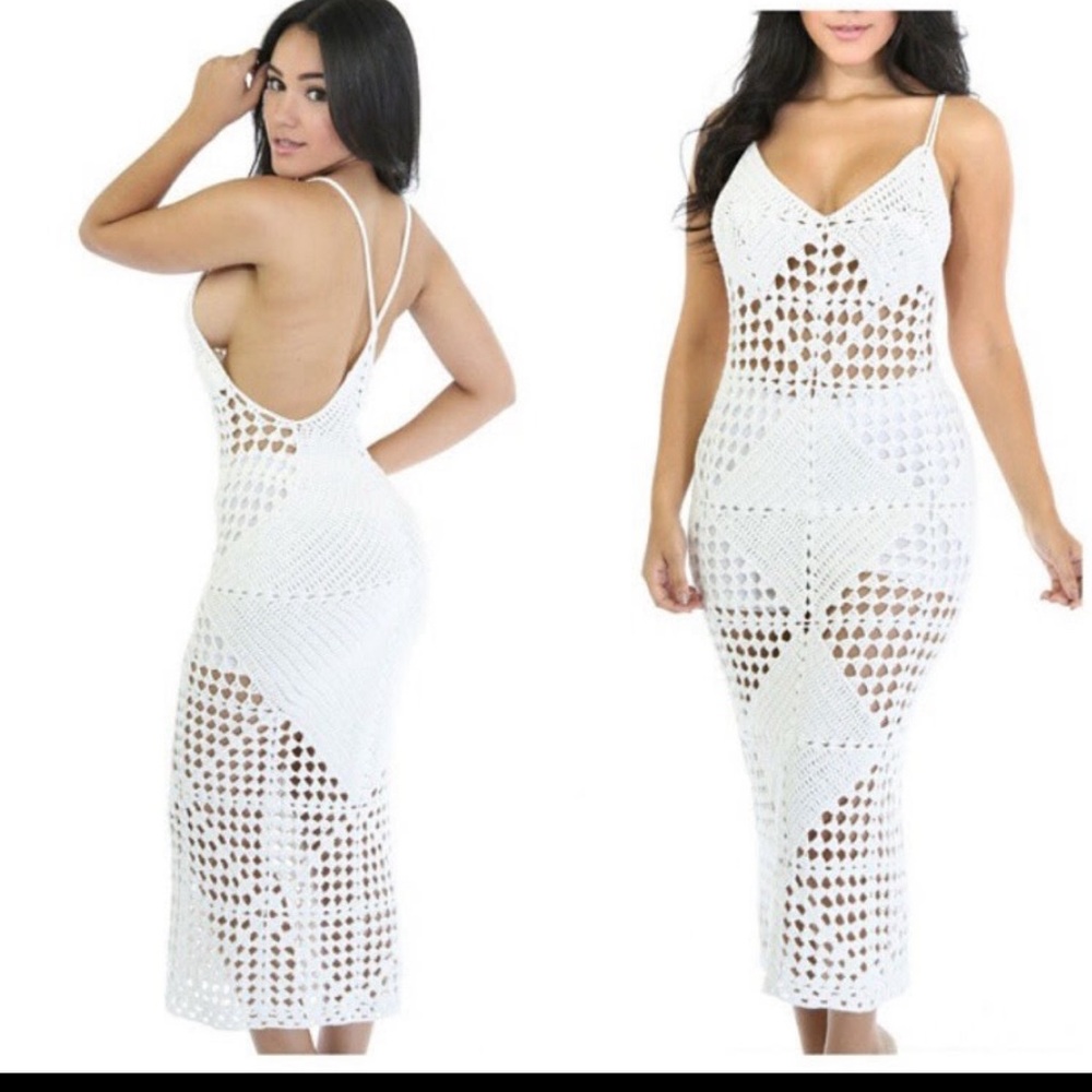 White Beach cover up dress crochet cover up